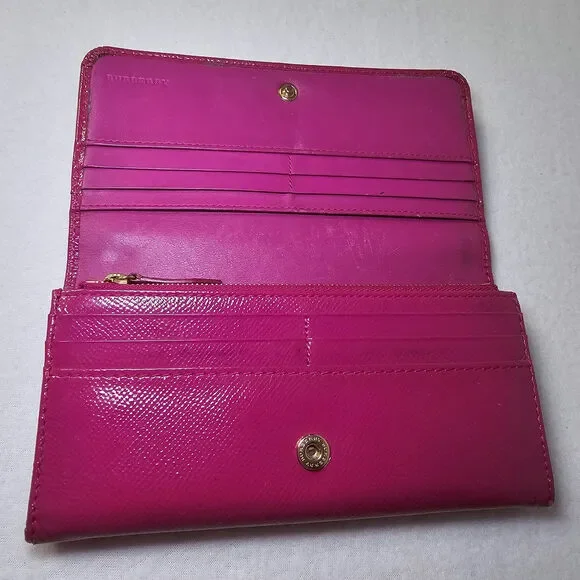 Burberry Patent Leather Heritage Grain Penrose Continental Wallet Pink - Picture 9 of 16